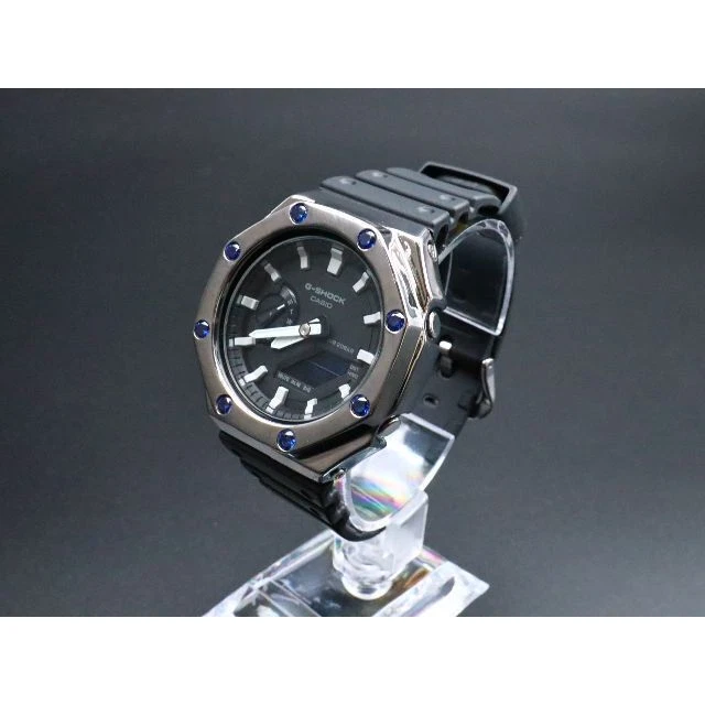 Custom G-Shock Silver 925 GA2100 Black CZ Diamond Mirror No.gs1433