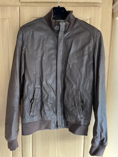 TED BAKER LEATHER Bomber Jacket Size 5 Brown Great Condition