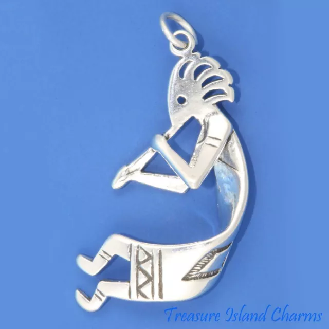 Native American God Kokopelli with Flute 3D 925 Sterling Silver Charm Pendant