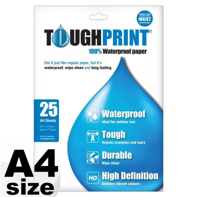 ToughPrint Waterproof Inkjet A4 Paper│Use for Maps, Signs, Documents│25 Sheets 3