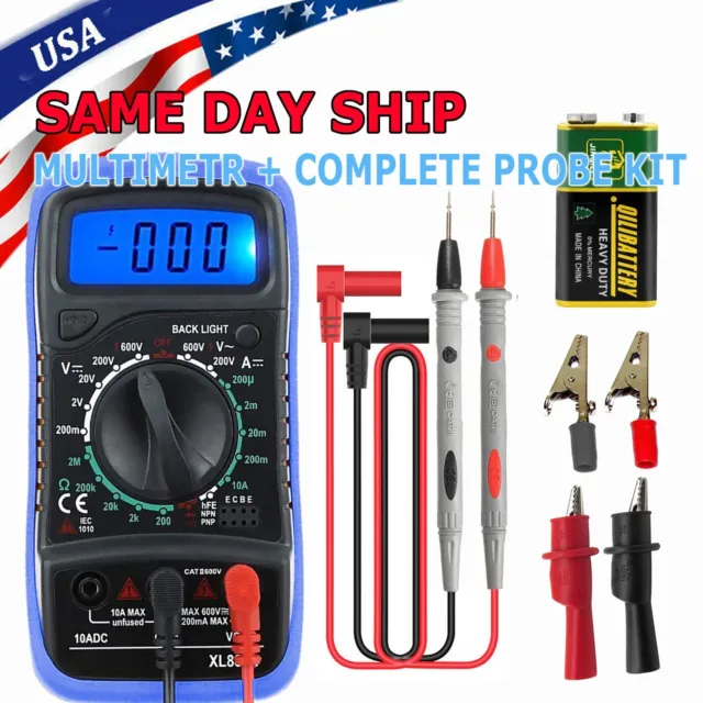 LCD Digital MULTIMETER Voltmeter Ammeter Ohmmeter Volt AC DC Tester Leads Meters