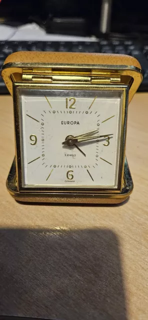 Vintage Europa Travel Alarm Clock Germany 2 Jewels Working