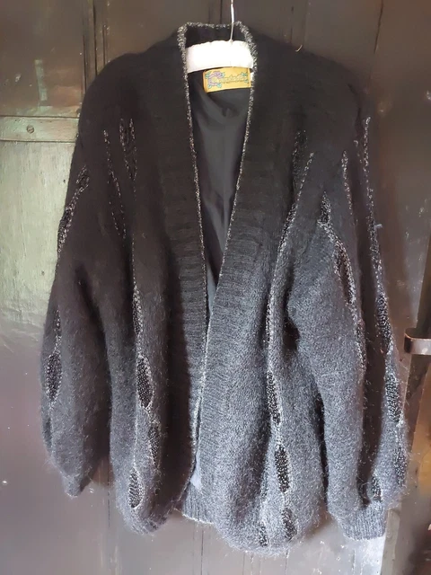 Spalle cardigan vintage anni '80 nero oversize taglia unica in mohair