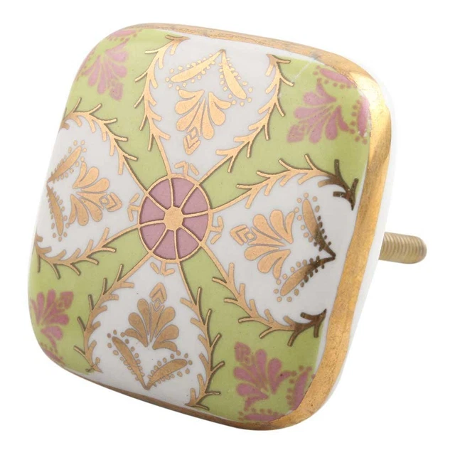 Céramique Feuille Fleur Imprimé Boutons Pour Meubles Paquet De 2