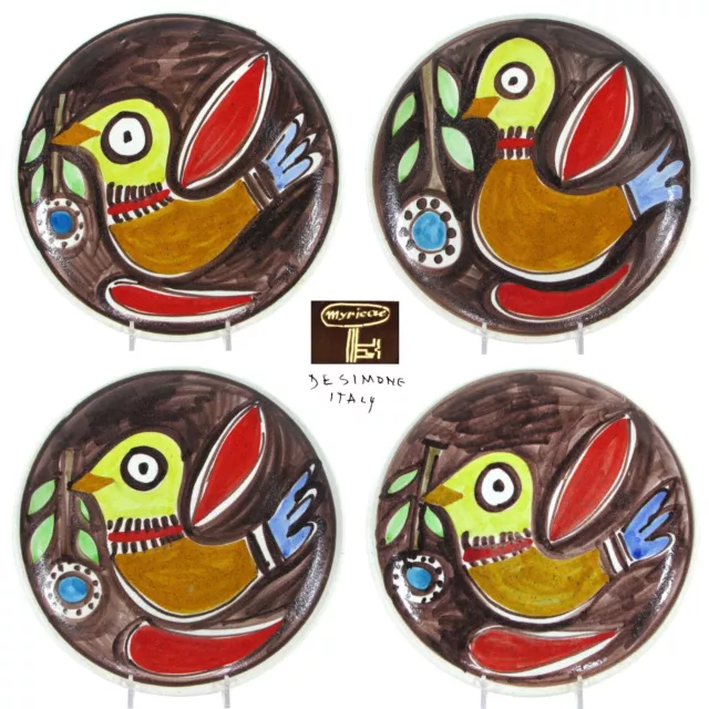 MCM Giovanni DeSimone BIRD & FLOWER 9" Plate Set 4 Picasso Italian Pottery B