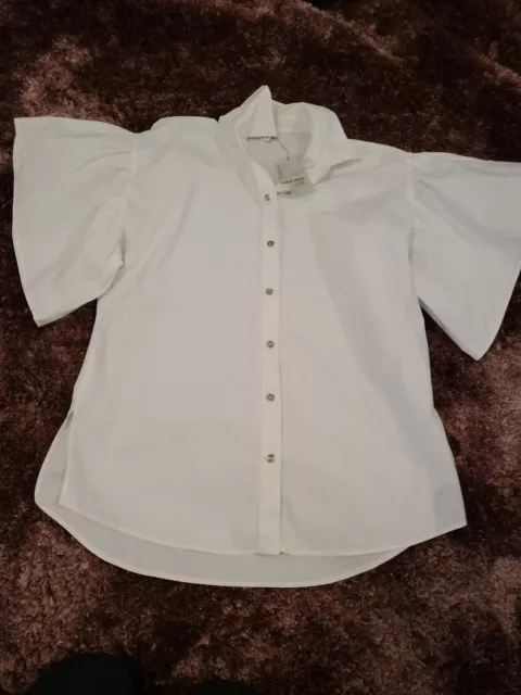 Bnwt River Island White Shirt Puff Sleeves Size 6