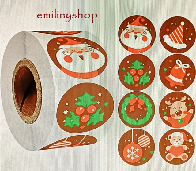 lot 50 étiquettes stickers noël rond marron rouge neuf