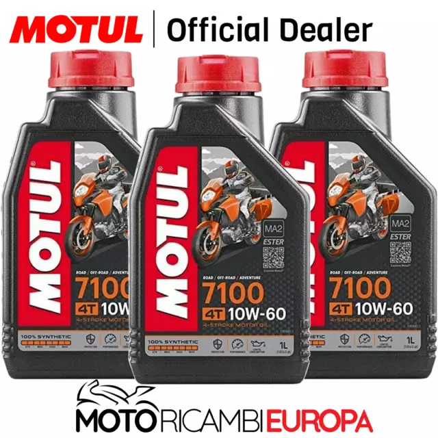 3 Litri Di Olio Motul 7100 10W60 100% Sintetico 4T Ma2 Tagliando Moto Scooter Cr