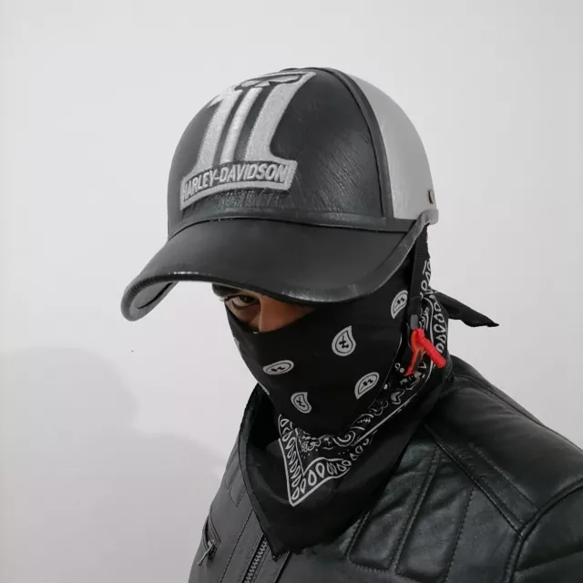 Custom Motorcycle Helmet Lid Cap baseball Hat fiberglass black Silver  Leather 1