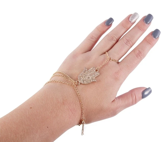 Bracelet Esclave Chaîne De Main Style Orient Vintage En Métal Doré - Longueur 18cm - Neuf Avec étiquettes