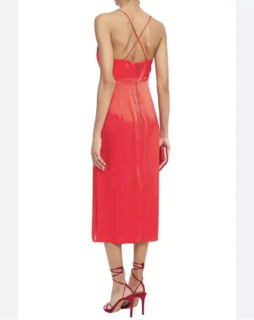 Alice + Olivia Loraine Slip Midi Dress Size 6 Red Satin Seamed Side Slit NWT 2