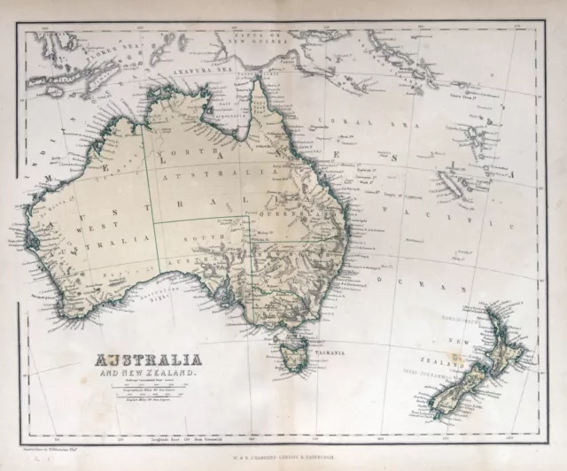 Old Map Australia New Zealand Frame Canvas Art Print vintage Wall Decor mounted