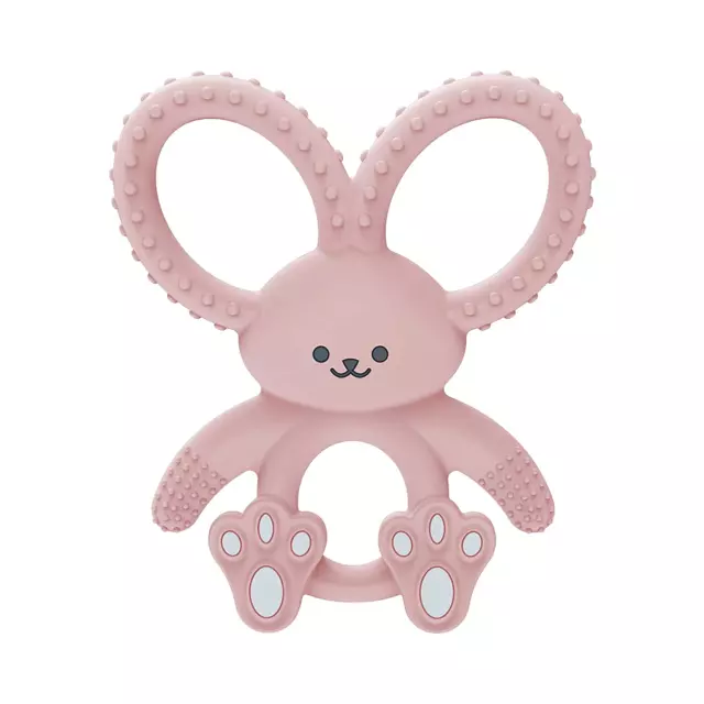 Flexees Pink Bunny, Soft 100% Silicone Baby Teether, BPA Free, 3M+