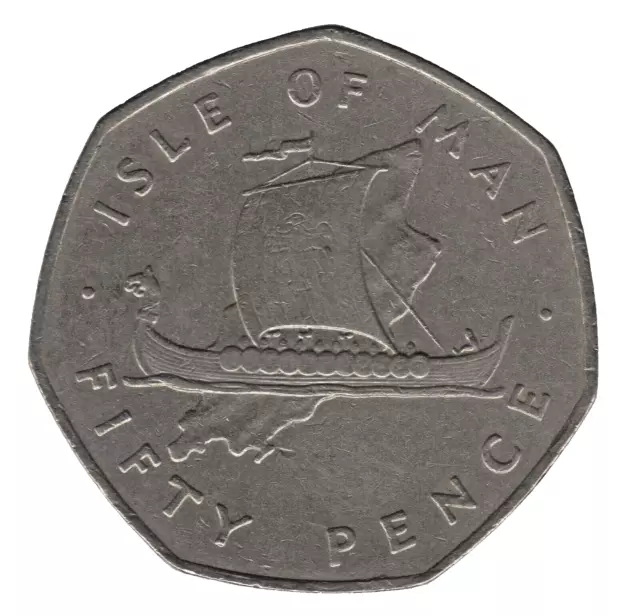 1976 Isle Of Man Long Boat Fifty Pence Coin