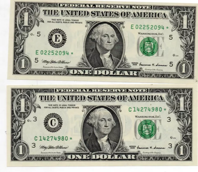 1999 Richmond  & Philadelphia  1$ One Dollar STAR Notes - Rare Gem Uncirculated