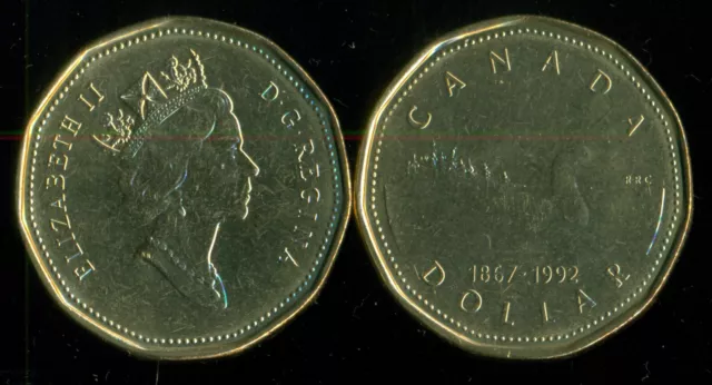 1867-1992 Canada $1 Loon, Dollar Coin, Queen Elizabeth II