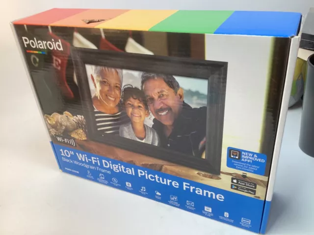 NEW Polaroid 10" Digital Picture Photo Frame WiFi Black Woodgrain Touchscreen N4
