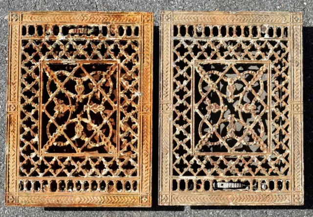2 Antique Tuttle & Bailey 9 X 12" Ornate Cast Iron Floor Grate Vent 1880