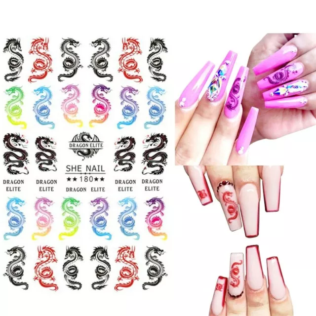 3D Nail Art Decals Red Black Dragons Transfer Stickers Nail Art Decoration