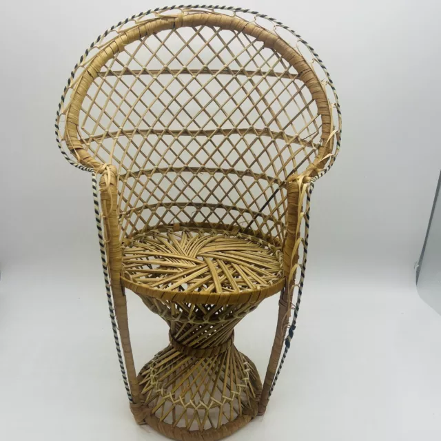Large Doll Size WICKER RATTAN PEACOCK CHAIR 15” tall High Doll Or Plant Stand