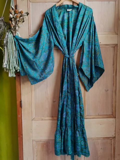 Teal Blue Long Kimono Green Dressing Gown 10 12 14 16 18 20 22 S M L XL XXL plus