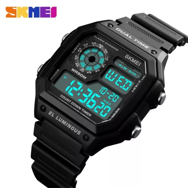 SKMEI Men Sport Watch LED Digital Watches Rectangle Chronograph Alarm Wristwatch