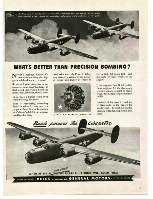 1943 Buick Pratt Whitney Engines for US B-24 Liberator Bomber WWII Print Ad 3