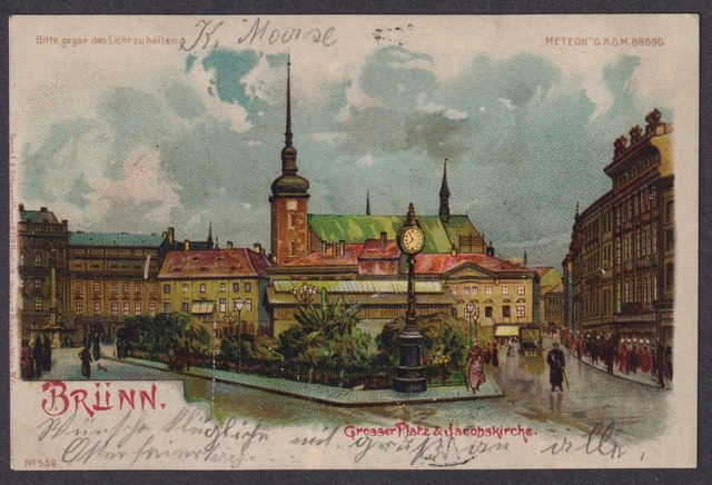 Gruss Aus Brünn Chiesa Tenuta Contro Luce Ak Litho Boemia Bohemia Cesko Czech