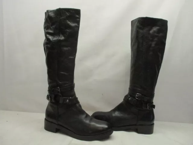 VIA SPIGA Black Leather Half Zip Strap Knee High Riding Boots Womens Size 5 M