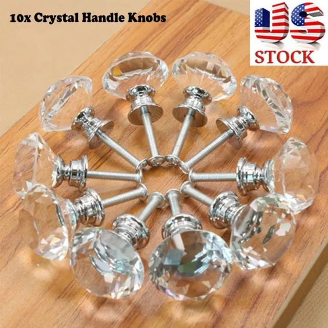 10pcs Crystal Glass Cabinet Knobs Wardrobe Drawer Cupboard Pull Handle Knob Home
