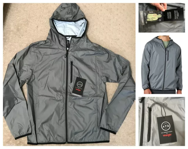 NEW WRANGLER ALL Terrain Gear mens packable rain jacket, sz small