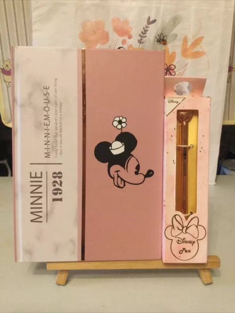 Disney Minnie Mouse 1928 A5 Hardback Notebook & Boxed Minnie Gold Pen Primark