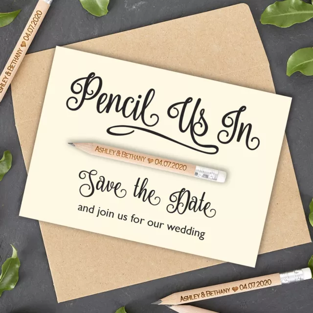 Lápiz personalizado Save the Date invitación de boda nosotros en lápices con sobre