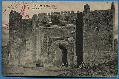 CPA : MAROC - MEKNES - Bab el Mzara / 1913 / Cachet Colonne de FEZ