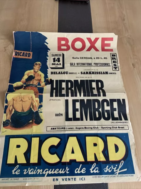 Ancienne affiche de boxe 1955 sponsor Ricard