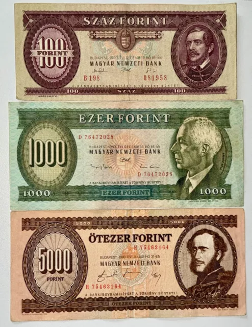 Rar! UNGARN 5000, 1000 und 100 Forint Banknoten Geldschein Papiergeld Hungary