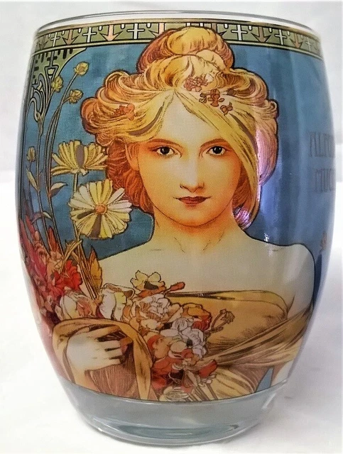 Goebel Alphonse Mucha Vier Jahreszeiten Runde Kunst Glas Teelicht Kerzenhalter Frühling
