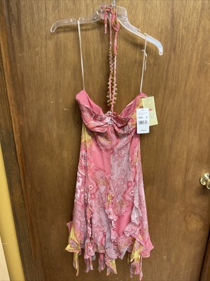 Women ECI New York multi color size 8 100% Silk embellished dress A6