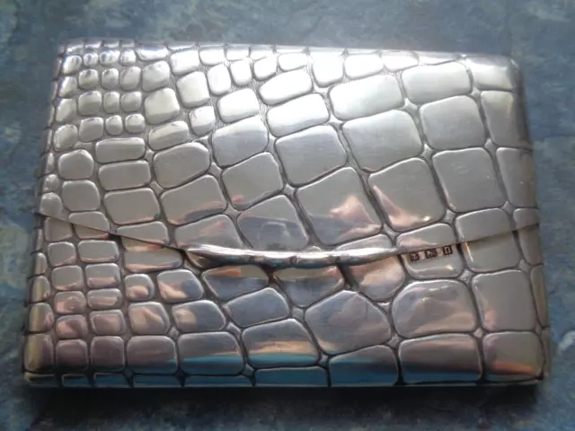 RARE Stg. Silver Crocodile Skin LARGE Card Case  h/m 1912 William Henry Sparrow