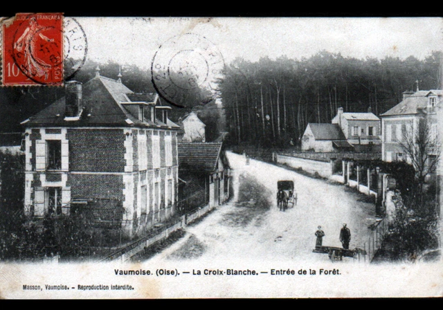VAUMOISE (60) LA CROIX BLANCHE / ATTELAGE aux VILLAS animées en 1907