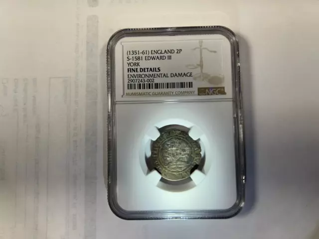 (1351-61) England Edward III 2P Silver, York Mint (1351-61) England Edward III 2P Silver, York Mint