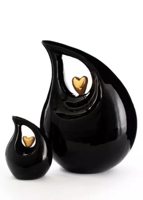 Black Gold Heart Metal Urn Ashes Cremation Memorial Small Medium Large