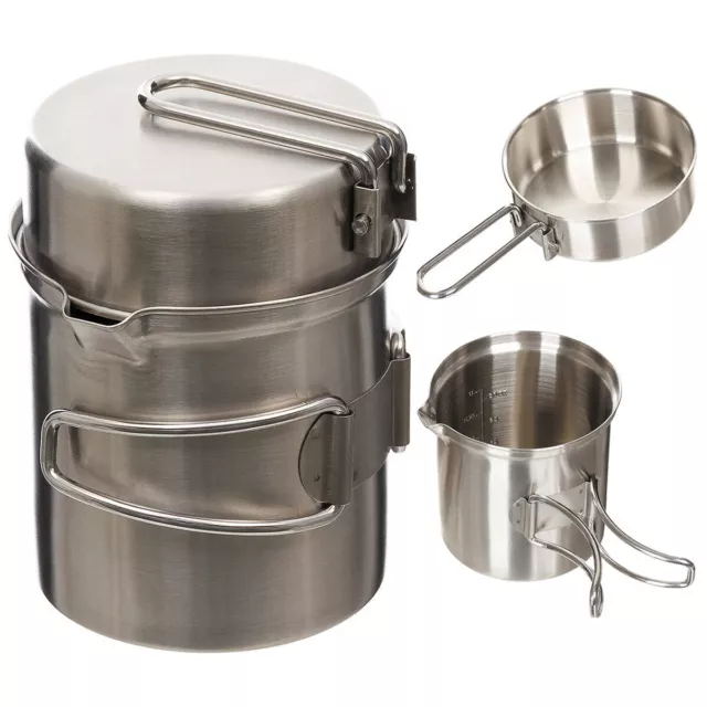 FOX Outdoor Utensilios de Cocina Acero Inox. Olla Pan Set para Camping Vajilla