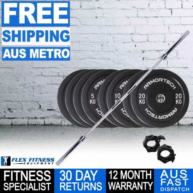 100kg Crossfit Weightlifting Barbell Bumper Plate Gym weightlifting set