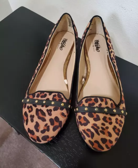 Mossimo Supply Co Shoes Womens Leopard Flats Brown Fabric Casual Stud Size 8