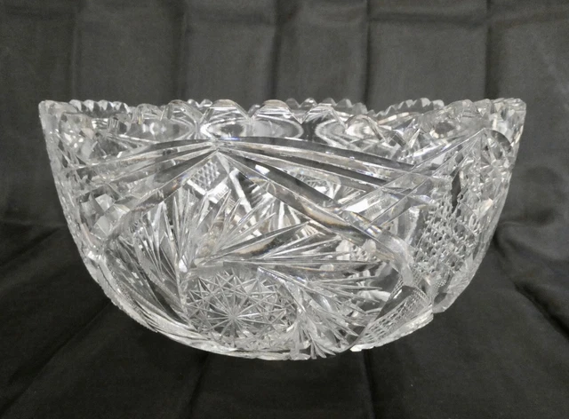 19th C. Antique Cut Glass Fruit Bowl ABP w/ Unusual Knob Base