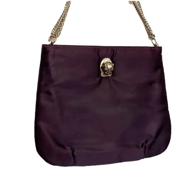 Vintage Purple Purse Leopard Handbag Silver Chain Shoulder Bag 70s 80s 90s Y2K