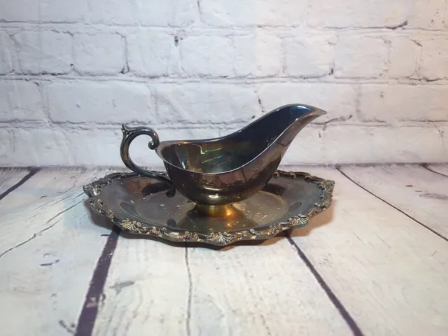 Vintage Silver Plate Gravy Boat And Oval Platter