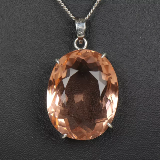 Rose Quartz 925 Argent Coupe Ovale Pendentif 53 Carat Hydrothermal