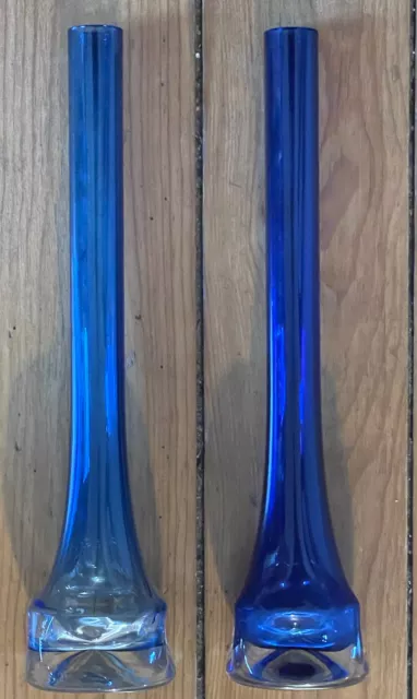 2x Vase Blau 60s Solifleur Stangenvase Vintage Regenhütte Blockglas Glas 40cm
